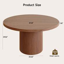 ONBRILL 47 Inch Round Dining Table For 4, Brown Circle Fluted Kitchen Table With Wood Strip Base, Modern Farmhouse Dinner Tables For Kitchen, Living Room - Màu nâu  Mocha - Xem 5