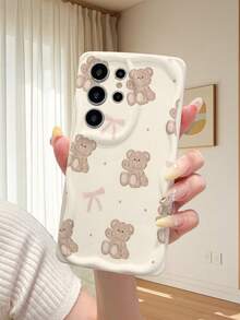 1 chiếc ốp lưng điện thoại tối giản màu hồng nơ và gấu nâu, nền trắng kem gợn sóng, dày dặn, chống rơi vỡ, bảo vệ ống kính độ nét cao, tương thích với Samsung Galaxy S25/S25 PLUS/S25 Ultra/A05/A05S/A06/A07/A16/A17, A16/A17/A18/A57/A58/A78/A98/A60/A3X 4G, Y20/Y21/Y36, Transsion, thời trang và phù hợp cho cả nam và nữ. - trắng - Xem 5