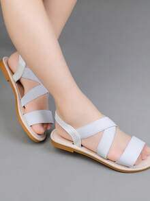 1 đôi dép xăng đan đế bằng cho bé gái, mẫu mới mùa xuân/hè 2026, quai thun, đế mềm, kiểu dáng thường ngày, nhanh khô, dép thể thao, giày đi biển hở mũi tối giản thời trang. - trắng - Xem 4