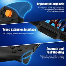 「Funny Holiday Gifts」Switch Controller Grip For Switch - Ergonomic Handheld Controller With Six-Axis Gyroscope, Twin Motor Vibration, Type-C Charging, Anti-Drift Design - Ideal For Travel & Long Play Sessions - Black - Black - View 6
