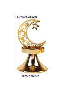 1Pc/Set Star And Moon Carved Candle Holder. The Candle Holder Is Made Of Metal And Is Decorated With A Combination Of Crescent Moons, Five-Pointed Stars, And Intertwined Floral Carvings. Its Style Blends A Star And Moon Theme With Vintage Carved Patterns. - Multicolor - View 16
