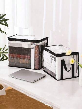 1pc Large Capacity PVC Flip Storage Bag, Multifunctional Waterproof Book Storage Bag, Portable Foldable Clothing Storage Bag, Wardrobe Organizing Bag, PVC Material Dustproof And Moisture-Proof, With Zipper, Handles On Both Sides, Foldable Storage Saves Space, Suitable For Wardrobe Organizing, Room Organizing