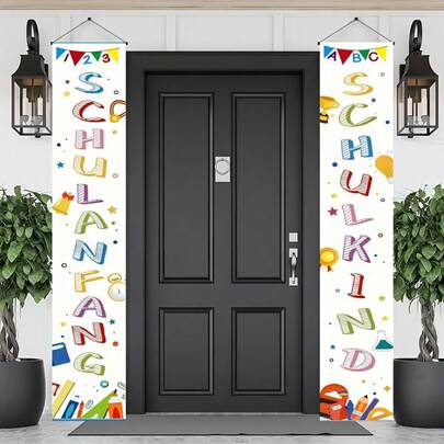 Back To School Decoration, Student "Happy Back To School" Double Pack Doorway Banner, Kindergarten Enrollment Welcome Banner, Suitable For Boys And Girls