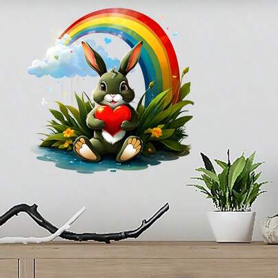 1pc Cute Rabbit Decorative Sticker, Living Room Bedroom Study Decor Sticker, Holiday Decoration For Valentine's Day, Ramadan, Easter, Back To School Season
