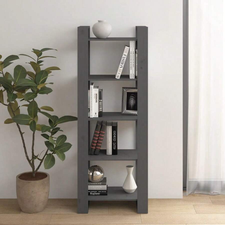 vidaXL Bibliothèque/Séparateur de pièce Gris 60x35x160 cm Bois massif - Gris - Voir 1