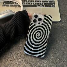 1pc Feather Texture IMD Lens Protection Anti-Drop Black Swirl Pattern Phone Case, Personalized Compatible With IPhone 16 Pro Max, 17/16/15/14 Plus/13/12/11, Air, Compatible With Samsung Series - Multicolor - View 3