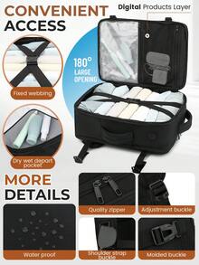 EZUOLA 43*30*20 轻便大容量旅行背包，多种颜色可选，附赠鞋袋，可容纳 15.6 英寸笔记本电脑，设有笔记本电脑隔层、个人物品口袋，符合航空标准，可作健身背包、机场友好型轻便背包、多功能大容量旅行背包、轻便笔记本电脑背包、时尚旅行通勤包、符合航空标准的笔记本电脑和书包 - 黑色 - 查看 6