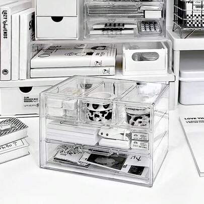 1 pieza Organizador de cajón de plástico transparente con múltiples compartimentos, adecuado para almacenar brochas de maquillaje, herramientas y artículos de escritorio