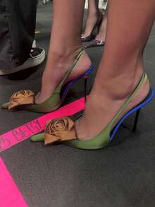 Gorgeous Pointed Toe Stiletto High Heel Shoes, Women's 2026 Spring New Backless Floral Sandals, Sexy & Elegant - Olive Green - View 2