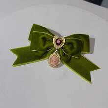1pc French Court Retro Burgundy Velvet Heart Bow Brooch Autumn Winter Creative Light Luxury Bow Tie Women's Collar Accessories - 墨綠色 - 查看 8