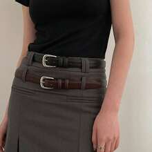 1pc Women's Flat Alloy Buckle PU Leather Belt, Fashion Casual Suitable For Outdoor, Party, Workplace Plain Casual PU Leather Buckle - 1 pc - 查看 2