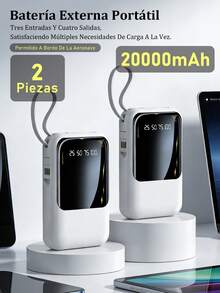 Mini Banco de energía 20000mah carga rápida incorporada con pantalla digital de 4 cables Banco de energía externo portátil - 2 piezas - Ver 13