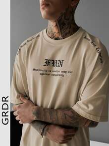 GRDR Men's Fashionable Classic Print Short Sleeve T-Shirt, Casual Summer Essential Top - Apricot - View 1