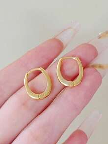 4 Pairs Vintage Copper Geometric Oval Hoop Earrings, Minimalist & Versatile Earring Set Suitable For Women's Daily And Holiday Wear - Set a - View 3