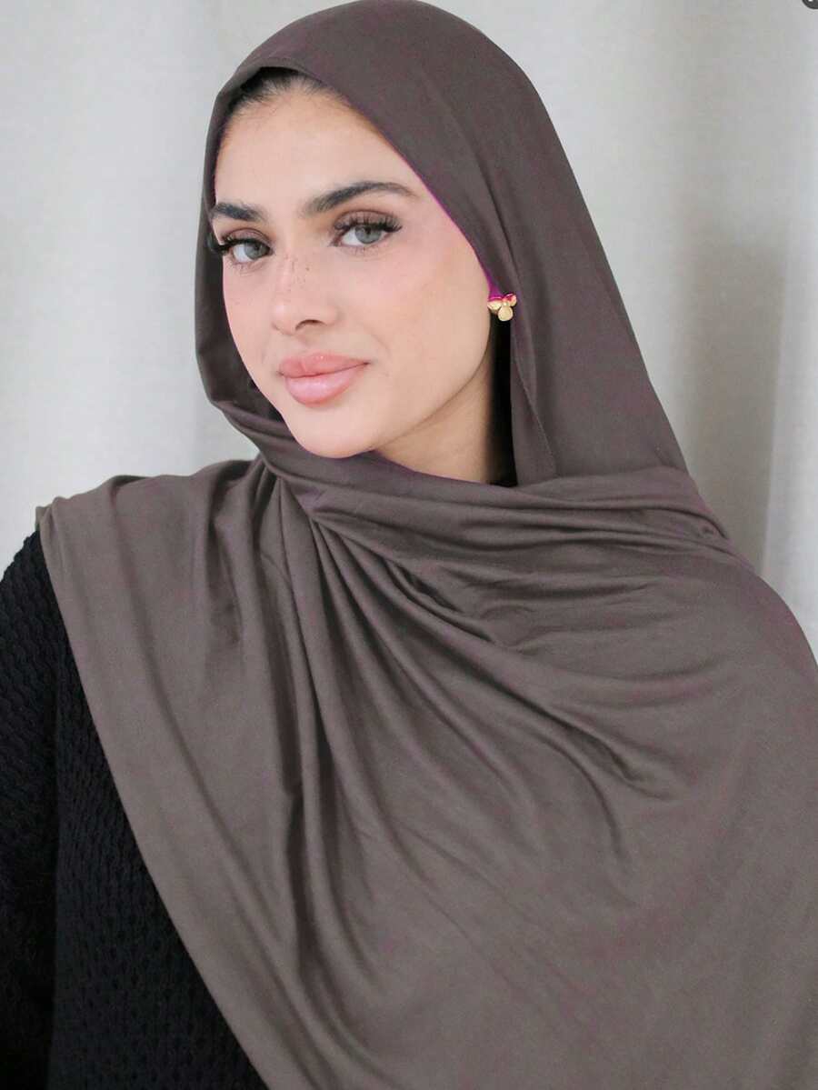 1pc Solid Color Elegant & Soft Scarf, Women's Viscose Comfortable Multifunctional Headscarf, Suitable For Daily Wear,Beach,Holiday - Dark Khaki - View 1