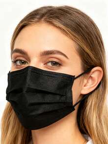 [50 Pieces ] Black And Pink Disposable Masks, 3-Layer Adult Masks, Elastic Earring Masks, Suitable For Home, Office, School, Outdoor, Disposable Ear Rack, Home, Travel, Office, School, Work, Outdoor - Black - View 5