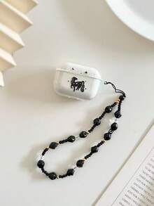 1pc Animal Horse Painted Transparent Bluetooth Earphone Case With Beaded Bracelet Decor, Compatible With AirPods 1/2/3, Pro 1/2/3, New 3 Soft Case - Clear - View 3