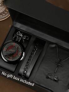 中号彩色图案复古翻盖装饰怀表项链，男女通用独特石英怀表套装，学生款 - 均碼 - 查看 6