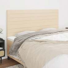 vidaXL Tête de lit Crème 200x5x118/128 cm Tissu - Beige - Voir 1