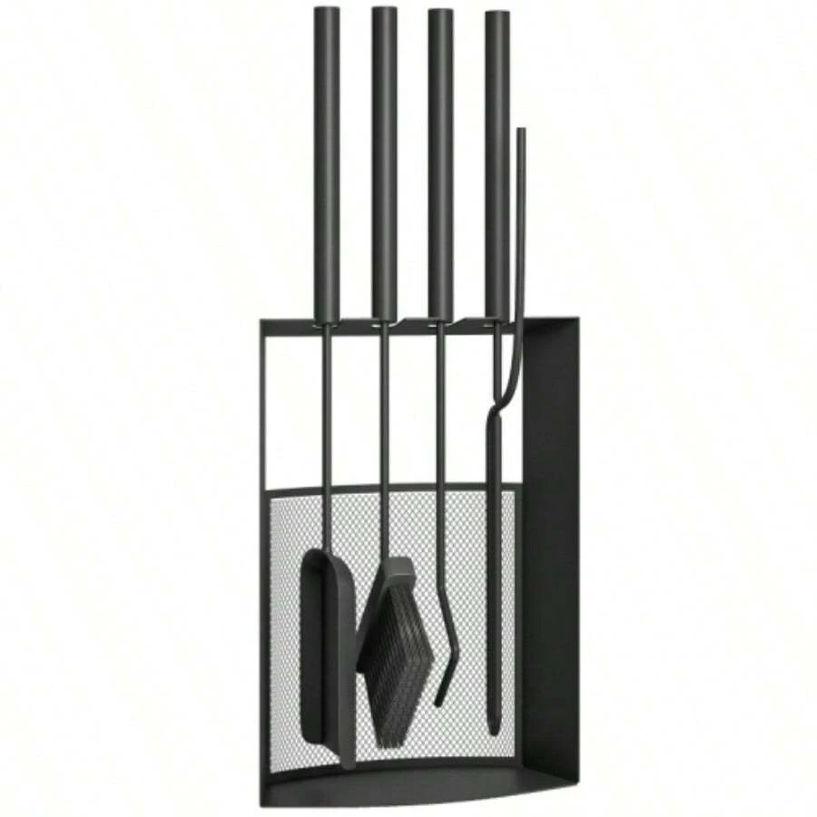 Fireplace Tool Set, 5-Piece Fireplace Accessories With Brush, Shovel, Poker, Tongs, And Stand, Metal, Black - one-size - View 1