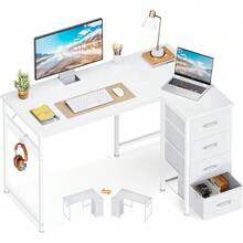 L Shaped Desk With 4 Drawers, 47" White Computer Desk With Storage, Reversible Kids Study Table With Hook, Corner Work Table For Home Office - trắng - Xem 1