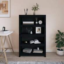 vidaXL Bibliothèque Noir 80x35x126 cm Bois de pin massif - Noir - Voir 1