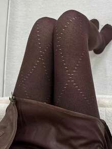 1pc Women's Warm Knee-High Socks, Casual & Versatile Brown Leggings, Japanese JK Diamond Mesh Thickened Knee-High Socks, Suitable For Autumn/Winter