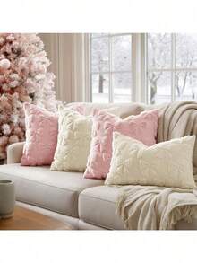 1/2 Pcs Bow Pillowcase Set Of Two Comfortable Room Decor Cute Faux Fur Soft Bow Without Padding Fluffy Plush Aesthetic Pillowcase Bed Sofa Sofa Sofa, Autumn Christmas Decoration (18 X 18 Inches, Pink) - 弓 - 查看 4