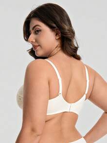 WINGSLOVE Plus Size Floral Lace Bra - Sheer Design, Wireless & Unpadded, Flattering For Larger Bust, Comfortable For Everyday Wear - White - View 3
