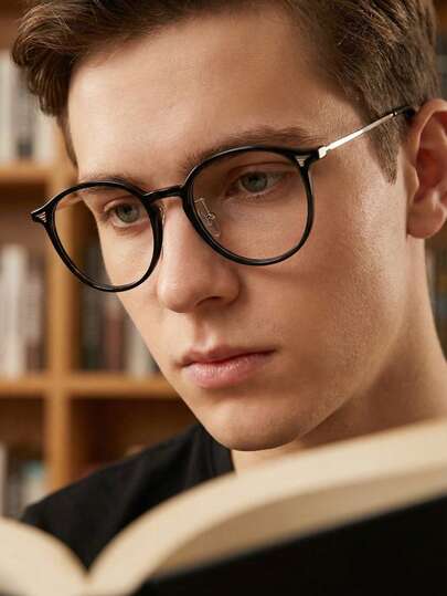 Men's Plastic Full Frame Metal Temple Vintage Elegant College Style Clear Lens Glasses, Suitable For Daily Commute, Outfit Matching, Photography, Outdoor Vacation, Also A Great Back-To-School Gift, Perfect For Halloween, Christmas, Easter, Valentine's Day, Independence Day, Thanksgiving, New Year