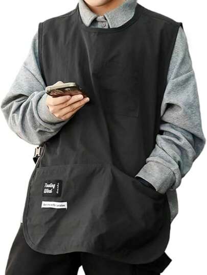 防水美发师围裙，理发背心，男女通用美发师背心围裙，加大码黑色美容师围裙，艺术家绘画围裙