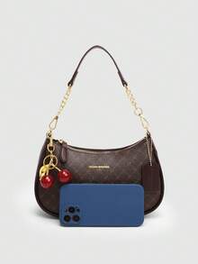 Dedoo Túi đeo vai, túi hình lưỡi liềm, túi xách tay, túi đeo nách, kiểu dáng thời trang mới, cổ điển, đa năng, trang trí chữ cái, màu trơn, làm bằng vải PU chống thấm nước, thích hợp để đi mua sắm hoặc đeo chéo. Được trang trí bằng mặt dây chuyền hình quả anh đào, túi hình lưỡi liềm cho mùa hè, thích hợp cho kỳ nghỉ biển, mùa tựu trường, ví nữ. - Xem 7