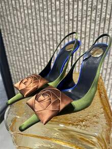 Gorgeous Pointed Toe Stiletto High Heel Shoes, Women's 2026 Spring New Backless Floral Sandals, Sexy & Elegant - Olive Green - View 1