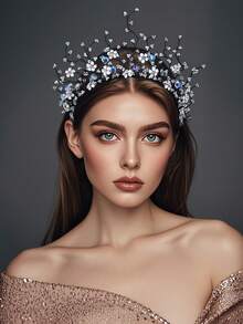 奢华新娘水钻皇冠彩色头带，巴洛克水晶装饰头饰，适合万圣节派对、节日、约会 - 紫色 - 查看 13