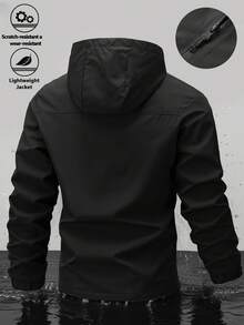 Men's Long Sleeve Jacket With Hooded Design, Convenient Zipper Closure, Simple Yet Layered Style. Overall Slim Fit, Suitable For Daily Outings, Casual Gatherings And More Occasions. - Black - View 2