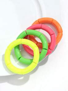 一套4条时尚波西米亚风彩色亚克力竹节管可伸缩弹力手链，适合女性日常佩戴，礼品