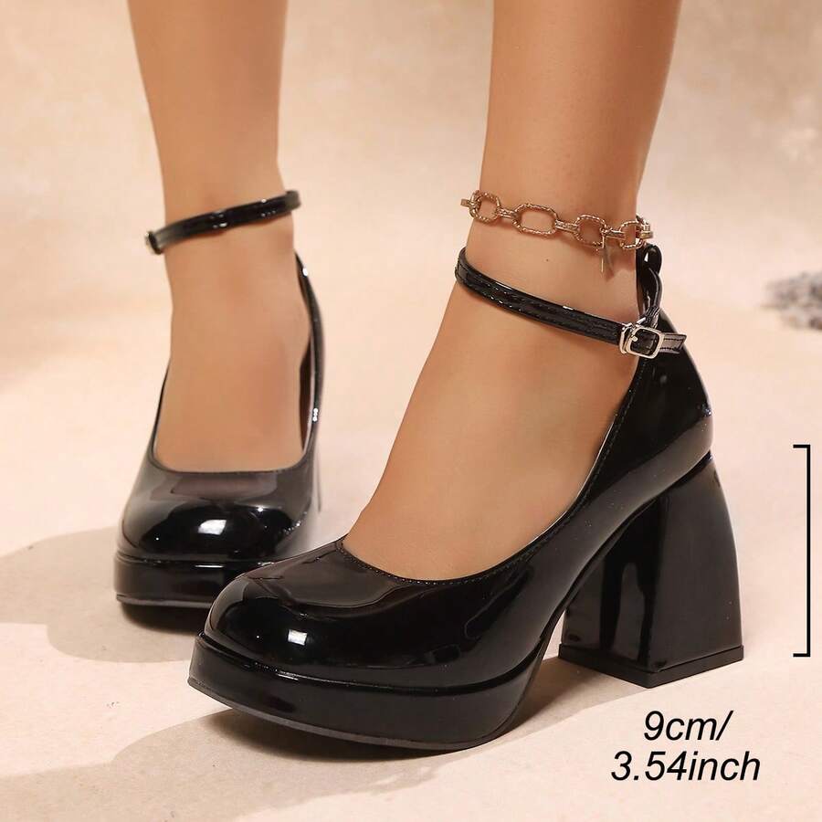 Women's Fashionable Black Retro High Heels, Stylish Side Cutout High Heels, Comfortable And Elegant Combination, Suitable For Various Occasions - Black - View 1