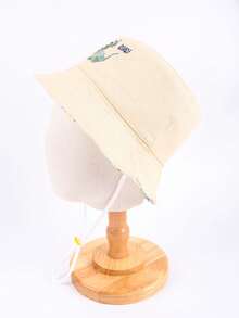 1顶儿童恐龙印花双面渔夫帽，男女通用，适合日常户外防晒 - 米色 - 查看 3