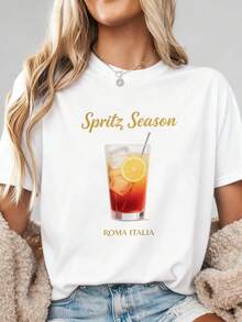 Roma Italia Spritz Season 1950 Pure Cotton Short Sleeve T-Shirt, Italian Style Drink Graphic Design - 白色3 - 查看 2