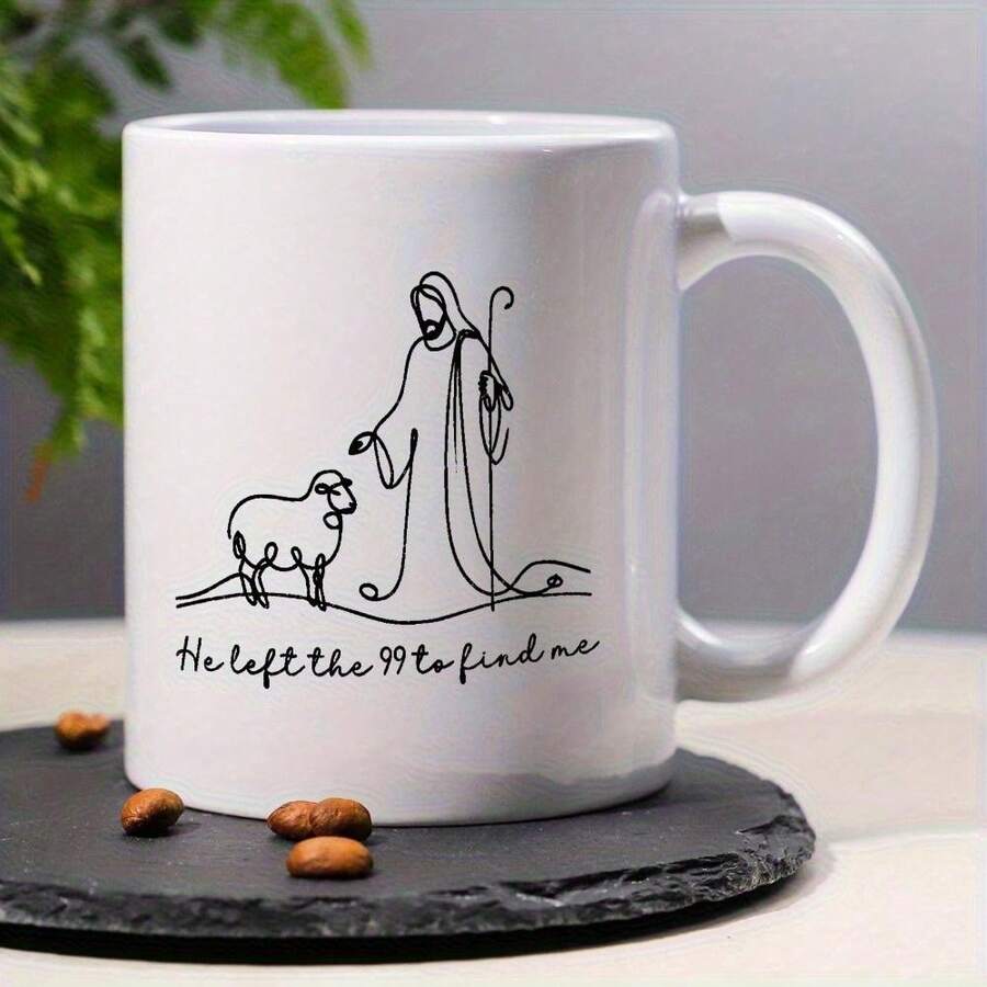 1 Christian Bible Verse Mug - "He Left 99 Sheep And Came To Me" Jesus Sheep Design, 11oz Black Liner Religious Coffee Mug - Church, Home, Office Inspiration - Microwave Ceramic Mug Women, Men Believers - Christian Birthday, Anniversary, Romantic Valentines Day Present For Her Him, Birthday Anniversary Christmas Gift For Boyfriend Girlfriend Husband Wife Fiance, 11 Oz Ceramic Tea Cup - 白色3 - 查看 1