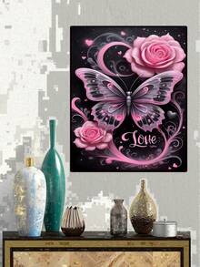 Diamond Art Kits For Adults Pink Flowers Butterfly, 5D Diamond Painting Kits For Adults Beginners, DIY Full Round Dots Drill Gem Art Kit For Gift Home Wall Decor - Multicolor - View 4