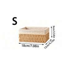 1pc/3pcs Woven Storage Basket, Desktop Covered Storage Basket, Handmade Woven Storage Basket, Desktop Snack Storage Box, Living Room Toy Storage Box, Key And Miscellaneous Storage Basket, Cosmetic Storage Basket, Home Organization And Storage Items For Kitchen, Bathroom, Bedroom, Living Room, Dorm, Office Desk, Home Decor Accessories - Khaki - View 13