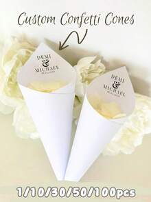 Bộ 30/50/100 chiếc khuôn hình nón rắc hoa giấy tùy chỉnh - Khuôn hình nón có thể chỉnh sửa và in được để rắc gạo, cánh hoa, hoa giấy, trang trí lễ rước dâu tự làm, Ngày Valentine, Đám cưới, Quà tặng đám cưới, Quà tặng phù dâu, Giáng sinh, Lễ Tạ ơn, Năm mới, Trang trí tiệc. - Nhiều màu - Xem 1
