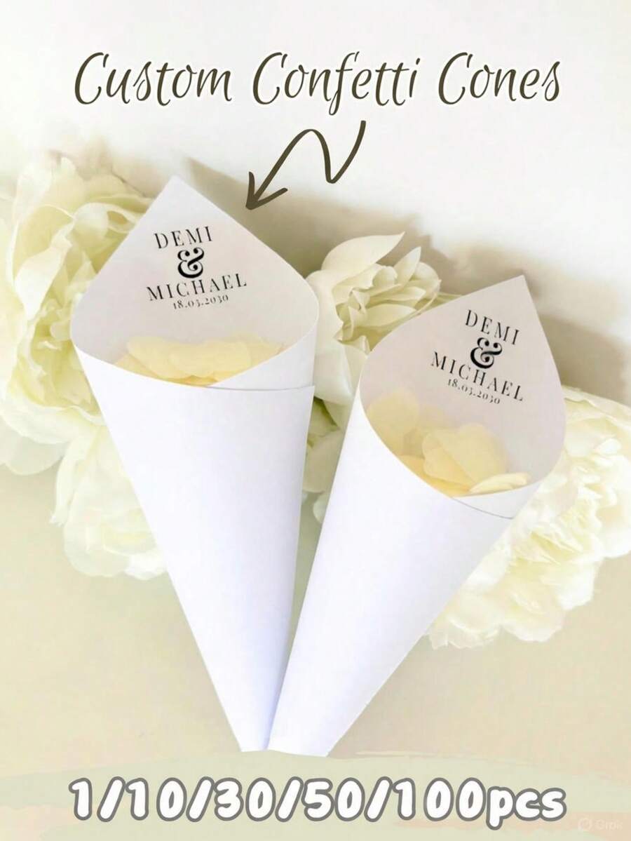 Bộ 30/50/100 chiếc khuôn hình nón rắc hoa giấy tùy chỉnh - Khuôn hình nón có thể chỉnh sửa và in được để rắc gạo, cánh hoa, hoa giấy, trang trí lễ rước dâu tự làm, Ngày Valentine, Đám cưới, Quà tặng đám cưới, Quà tặng phù dâu, Giáng sinh, Lễ Tạ ơn, Năm mới, Trang trí tiệc. - Nhiều màu - Xem 1