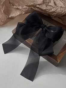 1pc Layered Tulle Long Streamer Bow Hair Clip, Elegant Fashion Tulle Ethereal Hair Accessory For Women, Suitable For Any Occasion Claw Clips Hair Claws Hair Barrettes, School Stuff, College, Winter Outfit For Women, Bows, Cute, Hair Accessories - Beige - View 5