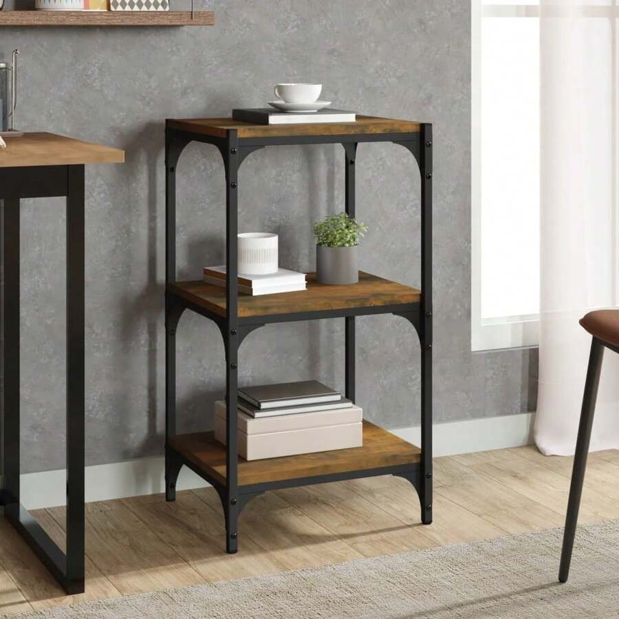 vidaXL Bücherregal, Geräucherte Eiche, 40 x 33 x 70,5 cm, Holzwerkstoff und Stahl - Braun - Übersicht 1