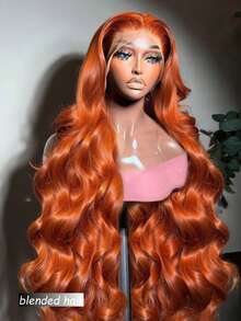 10-36Inch 180% Density Natural Black Color 13x4 Lace Front Wigs Human Blended Hair Body Wave HD Lace Front Wigs Human Blended Hair Pre Plucked With Baby Hair Natural Color Human Blended Hair Lace Frontal Wigs For Women Ginger Orange 350 - S350 - View 2