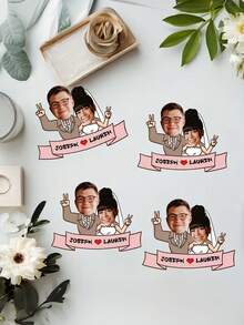 6/12/24pc Customized Wedding Photo Facial Stickers, Personalized Bride And Groom Couple Name Portraits Facial Stickers, Anniversary Wedding, Married Couple Gifts, Anniversary, Newlywed Gift Creativity - Multicolor - View 4
