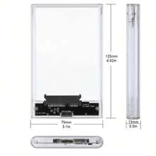 Casing Hard Drive Eksternal 2,5 Inci, USB-C 3.1 Gen 2 ke SATA III 6Gbps, Casing Transparan Tanpa Alat, Kompatibel dengan SSD/HDD 2,5 Inci 7mm/9,5mm - Clear - View 2