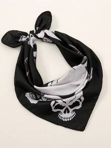 1pc Women's Fashion Paisley & Skull Print Bandana, Minimalist Casual Versatile Headscarf, Suitable For All Seasons - Black - View 1
